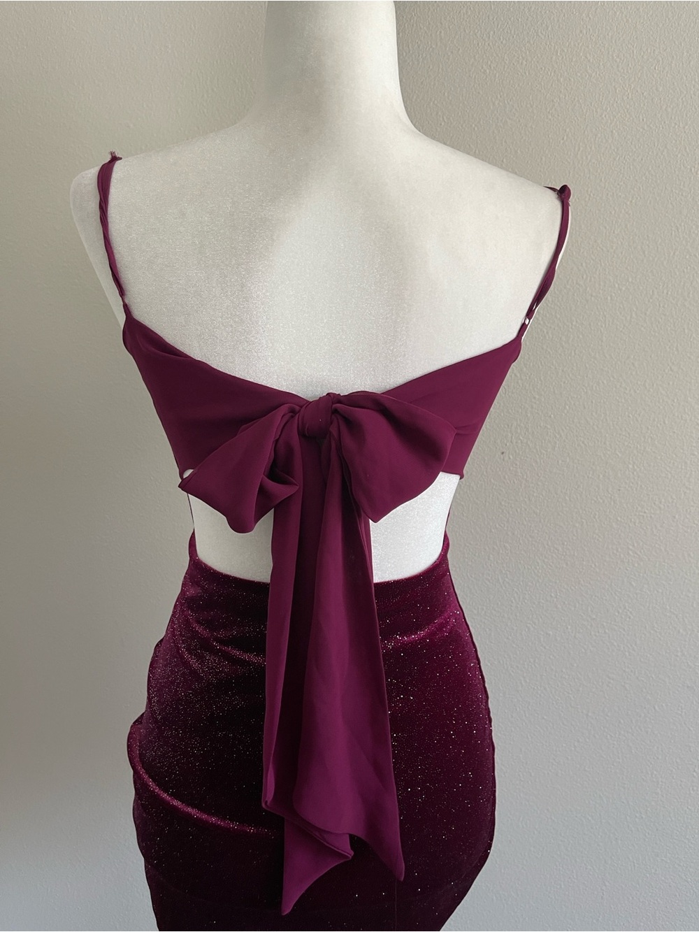 B Darlin Sparkling Burgundy Tie-Back Mini Dress - Picture 4 of 5